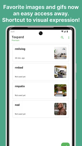 Texpand image shortcuts gallery displaying rmliving, rmbed, rmpatio, and nod image shortcuts with thumbnails