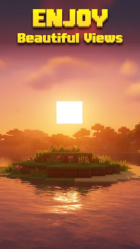 Enjoy Beautiful Views section showcasing stunning Minecraft sunset landscape scenery with realistic texture pack visual effects