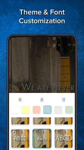 Theme customization interface with color palette and font options - personalize motivational quotes display