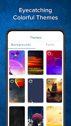 Colorful background themes gallery with nature and abstract designs - customize quote appearance and aesthetics