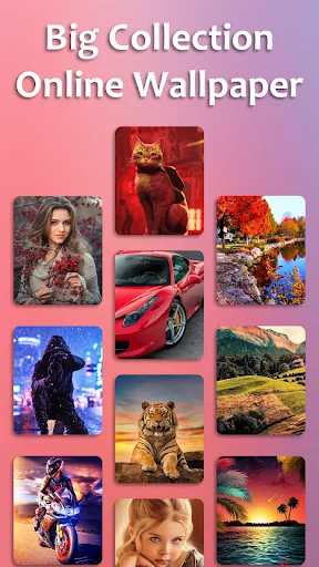Big collection of online wallpapers including nature, animals, cars, and people thumbnails grid