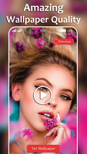 Amazing wallpaper quality preview screen showing high-resolution video with set wallpaper button