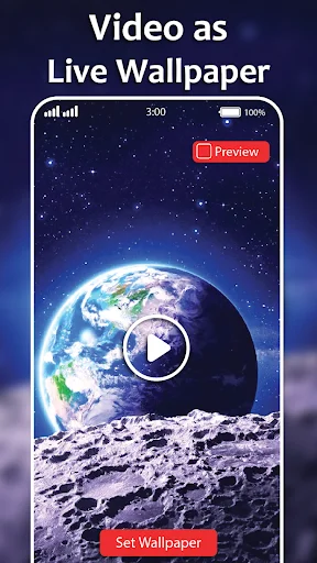 Video as live wallpaper demo showing Earth from space with preview and set wallpaper controls