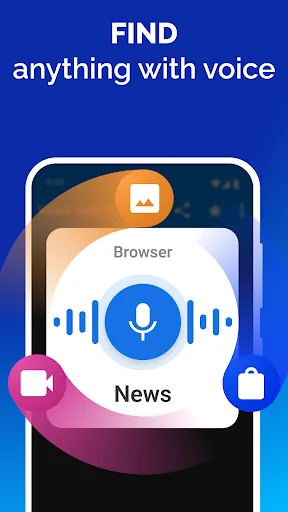 Voice Search app interface showing microphone button for hands-free voice search with Browser and News options