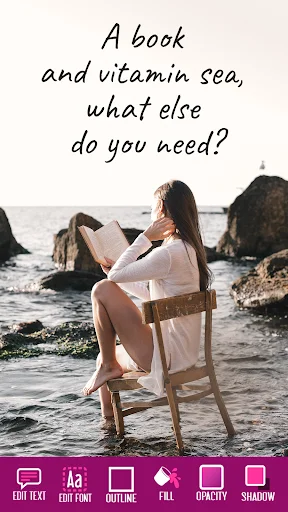 Add text to photos example with quote on beach photo using font editor and text customization toolbar